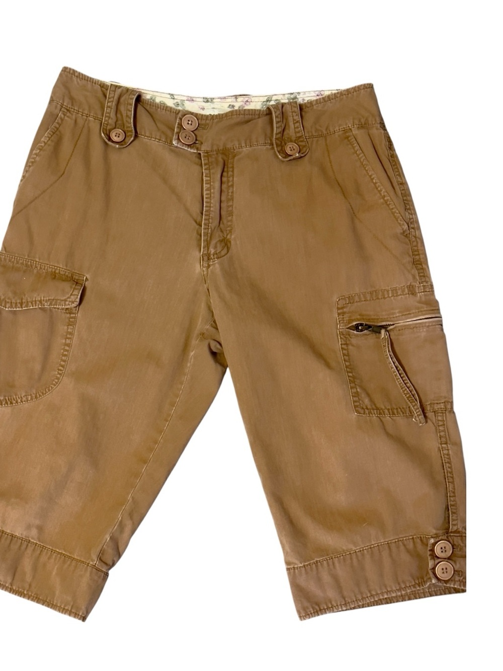 Y2K Bermuda Cargo Shorts 6P Khaki Casual Outdoor Hiking Pocket Utility Cotton